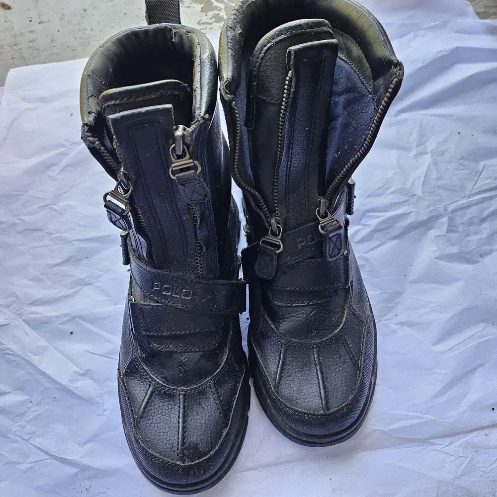 Vintage Polo Ralph Lauren Tavin Zip Combat Snow Boots Black Boys 5.5